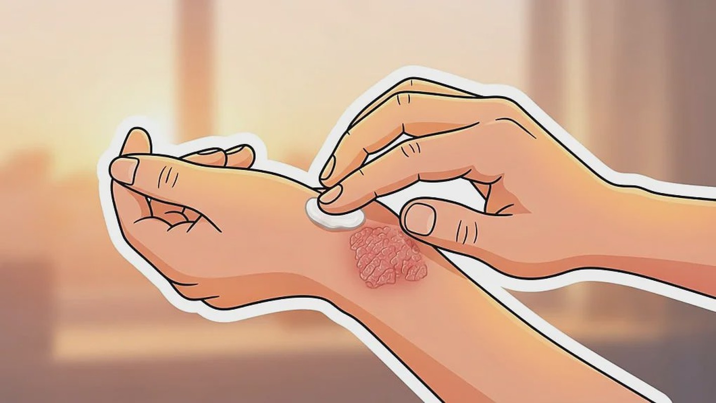 Applicazione quotidiana della crema sulla pelle della cute reattiva
