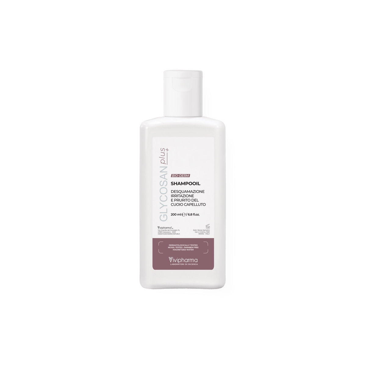 Flacone di VIVIPHARMA Glycosan Plus Bio-Derm Shampooil, 200 ml
